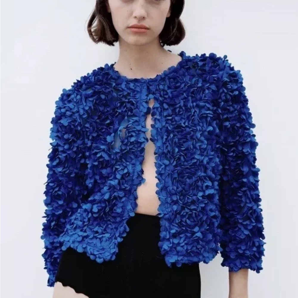 NWT Blue Floral Textured Jacket